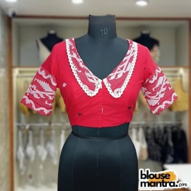  Red Jamdani | Coller With lace Glass Sleeve