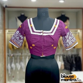  Purple Jamdani | Square Neck | Lace Attached Glass Sleeve