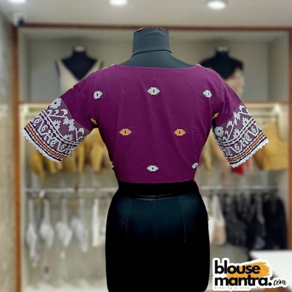  Purple Jamdani | Square Neck | Lace Attached Glass Sleeve