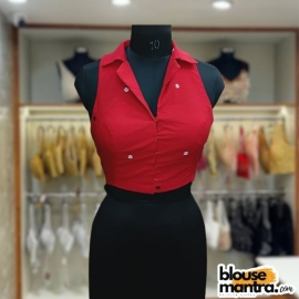 Red Jamdani |Black & White Flower Weave | Halterneck | Blazer Coller Sleeveless