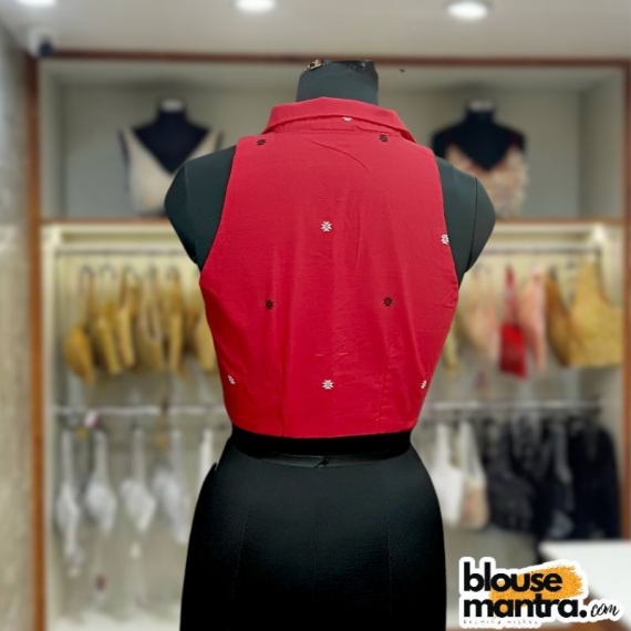 Red Jamdani |Black & White Flower Weave | Halterneck | Blazer Coller Sleeveless