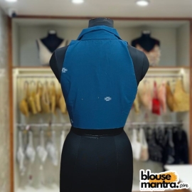 Firoza Blue Jamdani |Black & white Round Weave | Halterneck | Blazer Coller Sleeveless