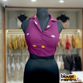 Purple Jamdani | Halterneck | Blazer Coller Sleeveless