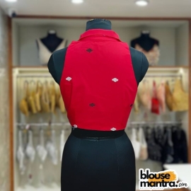  Red Jamdani |White & Black Barfi | Halterneck | Blazer Coller Sleeveless