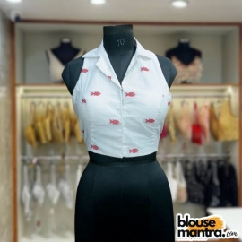 White Jamdani | Fish Weave | Halterneck | Blazer Coller Sleeveless