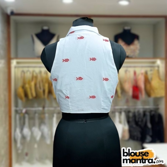 White Jamdani | Fish Weave | Halterneck | Blazer Coller Sleeveless