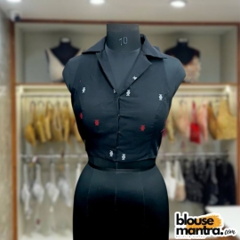  Black Jamdani | Red & white Barfi Weave | Halterneck | Blazer Coller Sleeveless