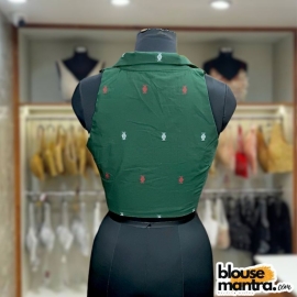  Bottle Green Jamdani | Halterneck | Blazer Coller Sleeveless