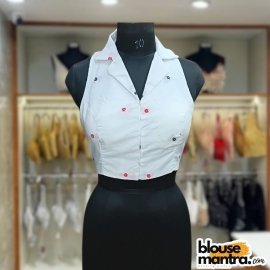 White Jamdani | Red & Black Flower Weave |Halterneck | Blazer Coller Sleeveless