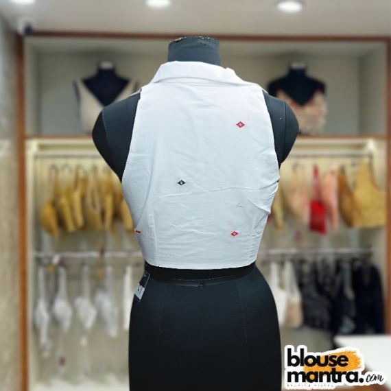 White Jamdani | Red & Black Barfi Weave | Halterneck | Blazer Coller Sleeveless