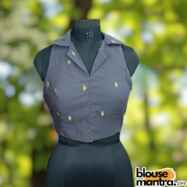  Dark Grey Jamdani | Halterneck | Blazer Coller Sleeveless