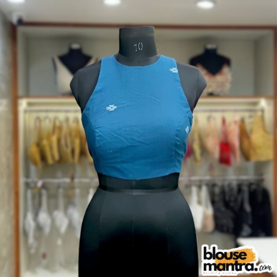  Firoza Blue Jamdani | Boat Neck | Halterneck Sleeveless