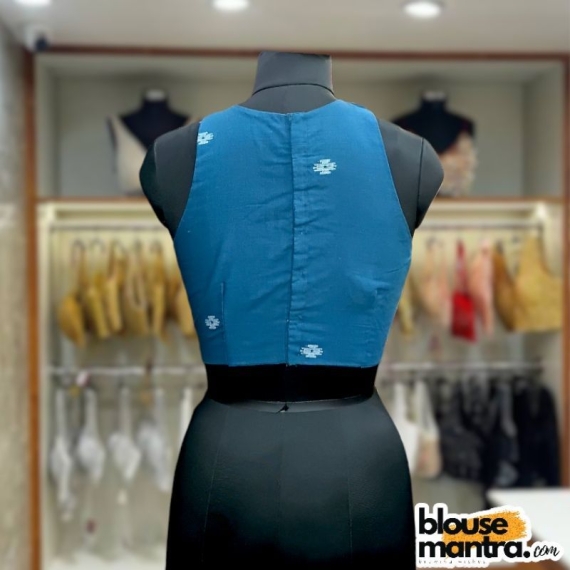  Firoza Blue Jamdani | Boat Neck | Halterneck Sleeveless