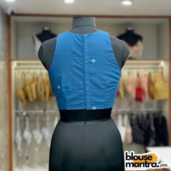  firoza Blue Jamdani | White Flower Weave | Boat Neck | Halterneck Sleeveless