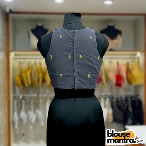 Dark Grey Jamdani | Boat Neck | Halterneck Sleeveless