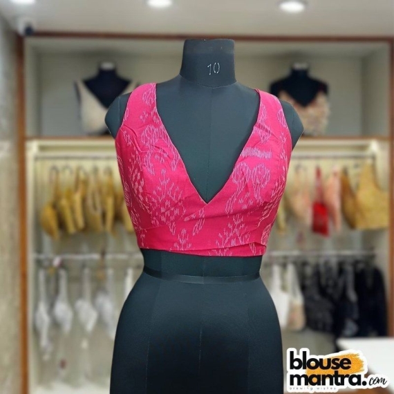  Pink Silk Ikkat | Overlap | Back Chain Sleeveless