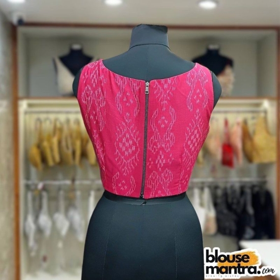  Pink Silk Ikkat | Overlap | Back Chain Sleeveless