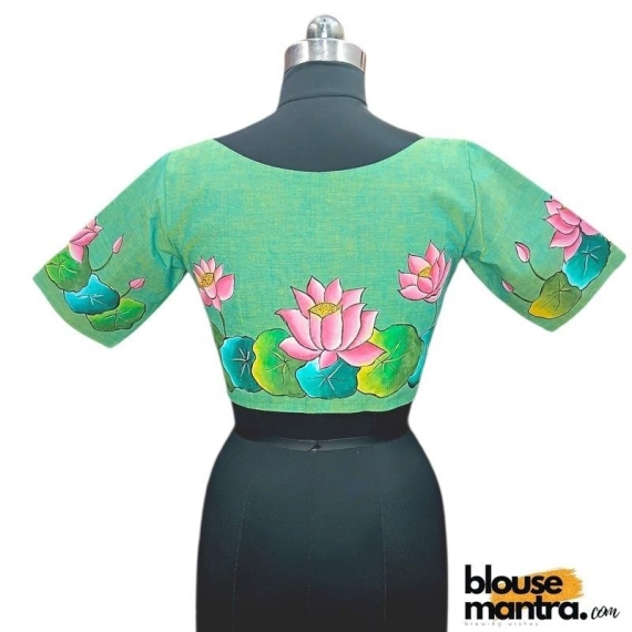  Green khadi Cotton | Lotus Paint Glass Sleeve