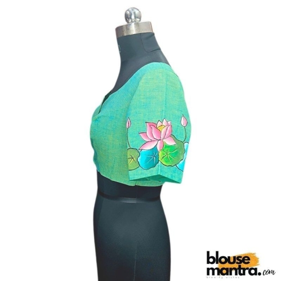  Green khadi Cotton | Lotus Paint Glass Sleeve
