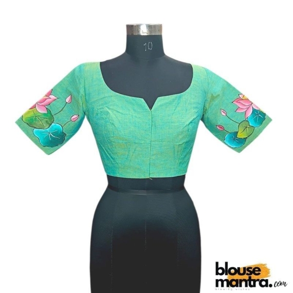  Green khadi Cotton | Lotus Paint Glass Sleeve
