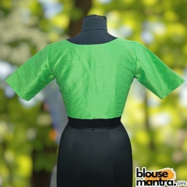 Parrot Green Raw Silk | Front V Neck | Back Boat Neck Glass