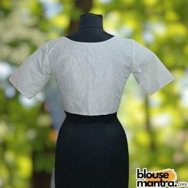 White Raw Silk | Front V Neck | Back Boat Neck Glass Sleeve