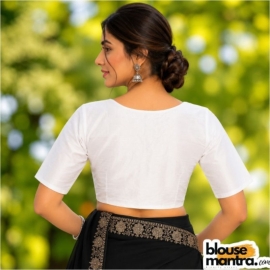  White Raw Silk | Front V Neck | Back Boat Neck Glass Sleeve