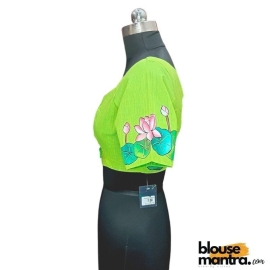 Parrot Green khadi Cotton | Lotus Paint Glass Sleeve