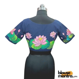  Navy Blue khadi Cotton | Lotus Paint Glass Sleeve