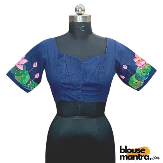  Navy Blue khadi Cotton | Lotus Paint Glass Sleeve