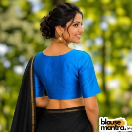 Firoza Blue Raw Silk | Front V Neck | Back Boat Neck Glass Sleeve