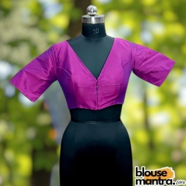 Dual Purple Raw Silk | Front V Neck | Back Boat Neck Glass Sleeve