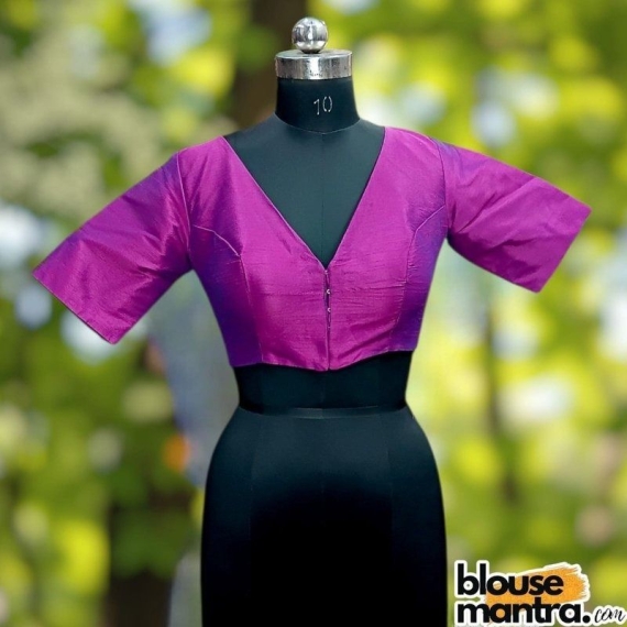 Dual Purple Raw Silk | Front V Neck | Back Boat Neck Glass Sleeve