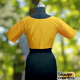 Lite Mustard Raw Silk | Front V Neck | Back Boat Neck Glass Sleeve