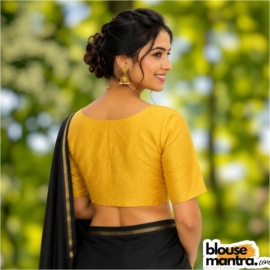 Lite Mustard Raw Silk | Front V Neck | Back Boat Neck Glass Sleeve