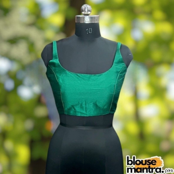 Green Raw Silk | Round Neck Sleeveless