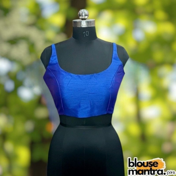 Royal Blue Raw Silk | Round Neck Sleeveless