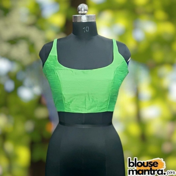  Parrot Green Raw Silk | Round Neck Sleeveless