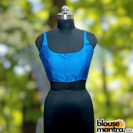 Firoza Blue Raw Silk | Round Neck Sleeveless
