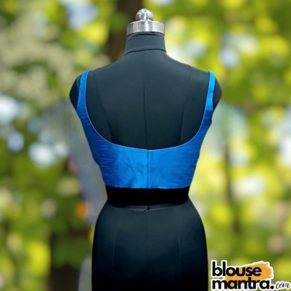 Firoza Blue Raw Silk | Round Neck Sleeveless