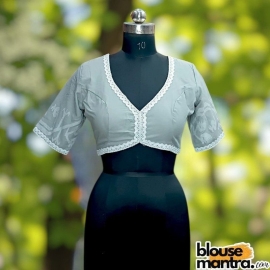  Grey Jamdani | Front Dome Neck | Back Oval Cut Glass Sleeve