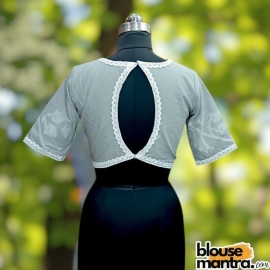  Grey Jamdani | Front Dome Neck | Back Oval Cut Glass Sleeve