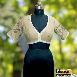 Beige Jamdani | Front Dome Neck | Back Oval Cut Glass Sleeve