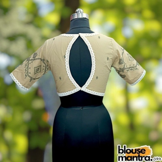 Beige Jamdani | Front Dome Neck | Back Oval Cut Glass Sleeve