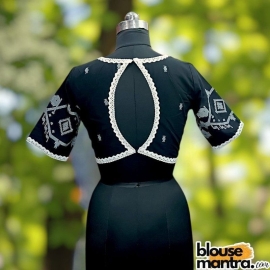 Black Jamdani | Barfi | Front Dome Neck | Back Oval Cut Glass Sleeve