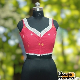 Niyon Pink jamdani | Front & Back Sabyasachi Neckline | Lace Attached Sleeveless