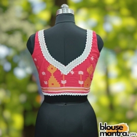 Niyon Pink jamdani | Front & Back Sabyasachi Neckline | Lace Attached Sleeveless