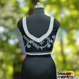  Black jamdani | Barfi | Front & Back Sabyasachi Neckline | Lace Attached Sleeveless