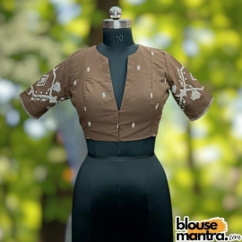  Coffee Jamdani | Front Small V Cut Glass Sleeve
