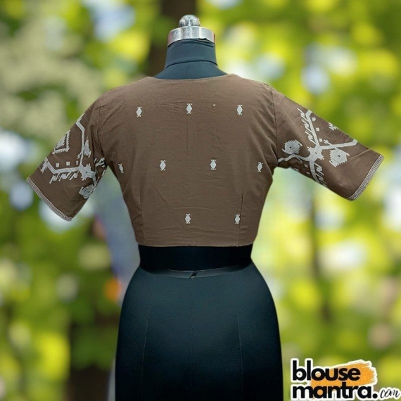  Coffee Jamdani | Front Small V Cut Glass Sleeve